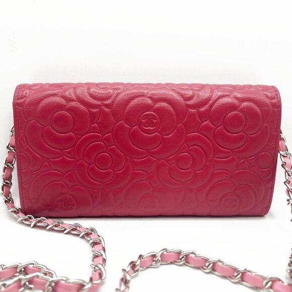 CHANEL CC Camellia Lambskin Quilted Flap Bag Wallet Chain Pink Purse - Picture 6 of 16